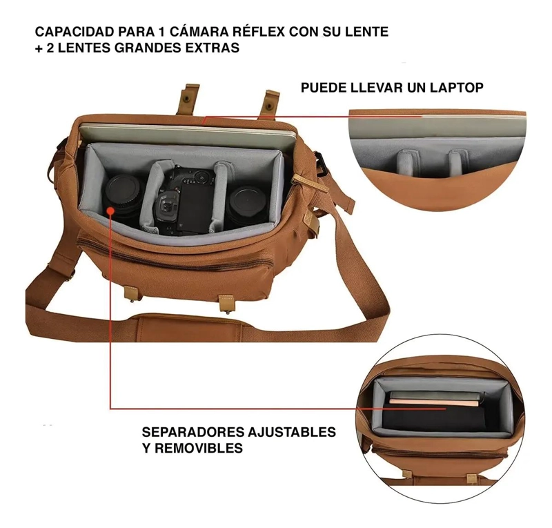 BOLSO PARA CAMARA DSLR CON COMPARTIMENTOS PARA LENTES Y 3 - 4