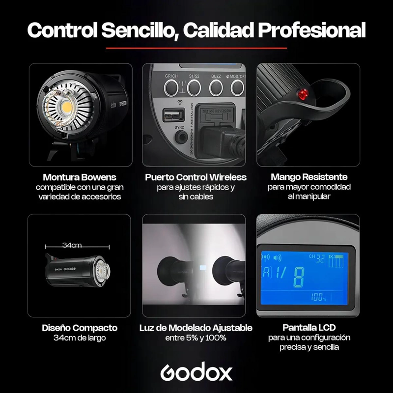 FLASH DE ESTUDIO 300WS CON CONTROL INALAMBRICO 2.4G - 4
