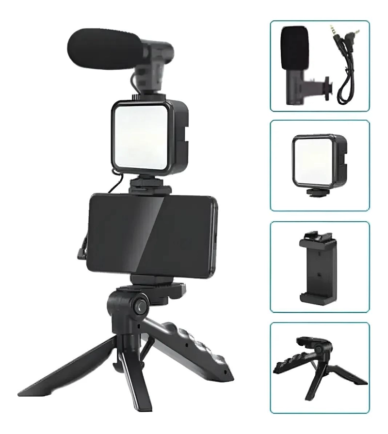 ESTABILIZADOR PARA CELULAR CON TRIPODE, LUZ LED Y MICROF - 2