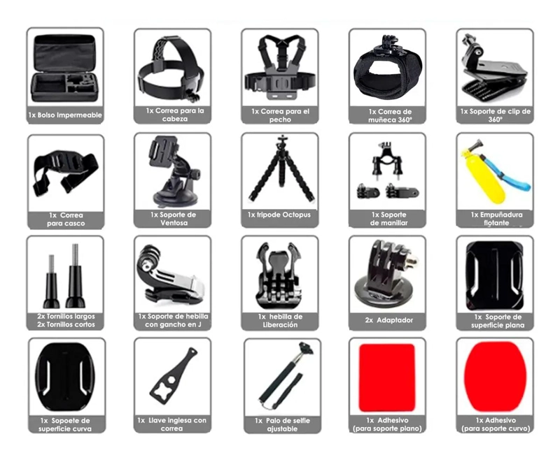 KIT DE ACCESORIOS PARA CAMARA DEPORTIVA CON 28 PIEZAS - 2