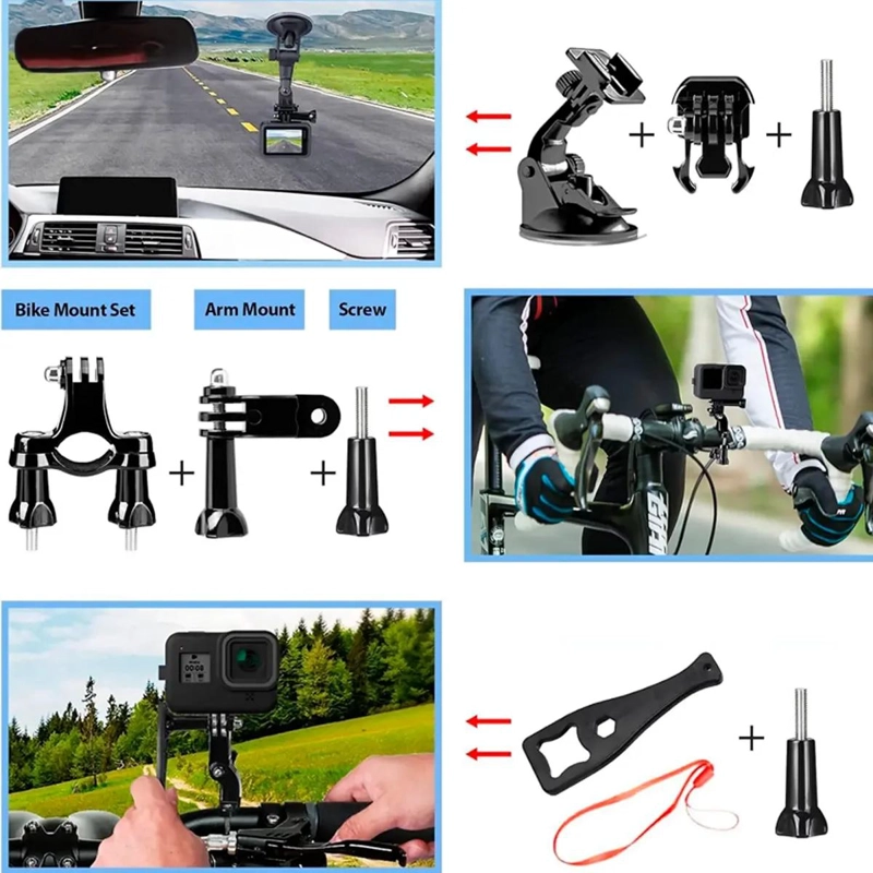 KIT DE ACCESORIOS PARA CAMARA DEPORTIVA CON 28 PIEZAS - 4