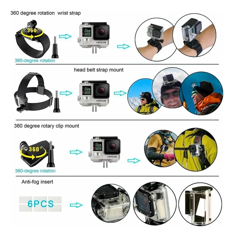 KIT DE ACCESORIOS PARA CAMARA DEPORTIVA CON 28 PIEZAS - 5