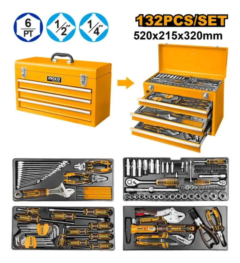 CAJA METALICA CON JUEGO DE HERRAMIENTAS 132 PIEZAS - 4