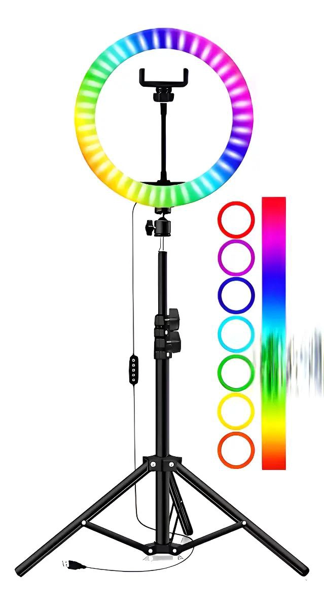 ARO DE LUZ RGB MULTICOLOR 26 CM CON TRIPODE AJUSTABLE - 1