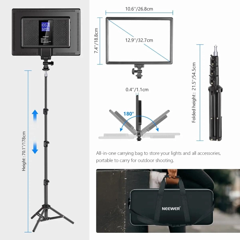KIT DE LUZ LED PARA VIDEO CON BATERIA, TRIPODE Y BOLSA - 5