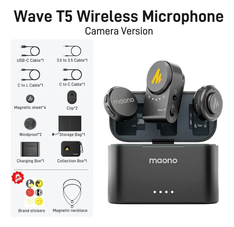 KIT MICROFONO INALAMBRICO DE SOLAPA MAONO WAVE T5 - 1
