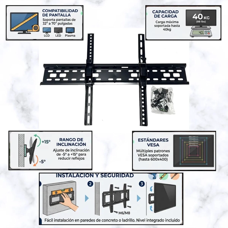 SOPORTE TV METALICO INCLINABLE 32 A 70 PULGADAS 40KG - 3