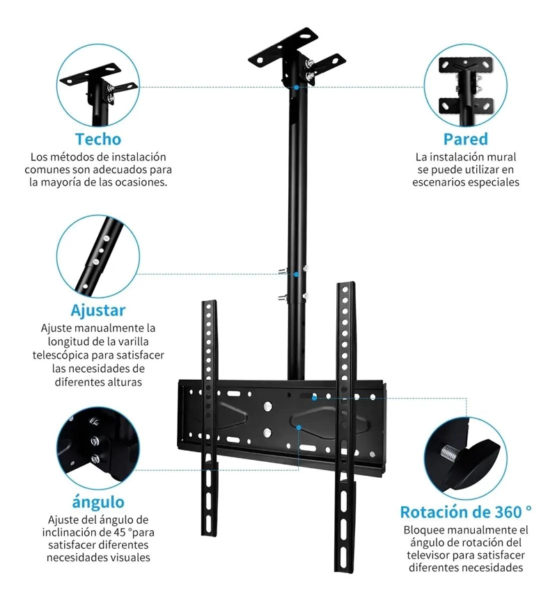 SOPORTE AJUSTABLE PARA TV DE TECHO O PARED 26 A 60 PULG - 4