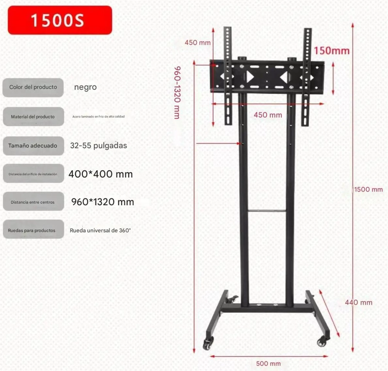 SOPORTE DE PISO AJUSTABLE PARA TV 32-55 PULGADAS CON RUED - 2