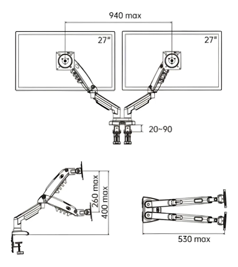 SOPORTE DE MESA ERGONOMICO PARA TV Y MONITOR 17-27' - 5