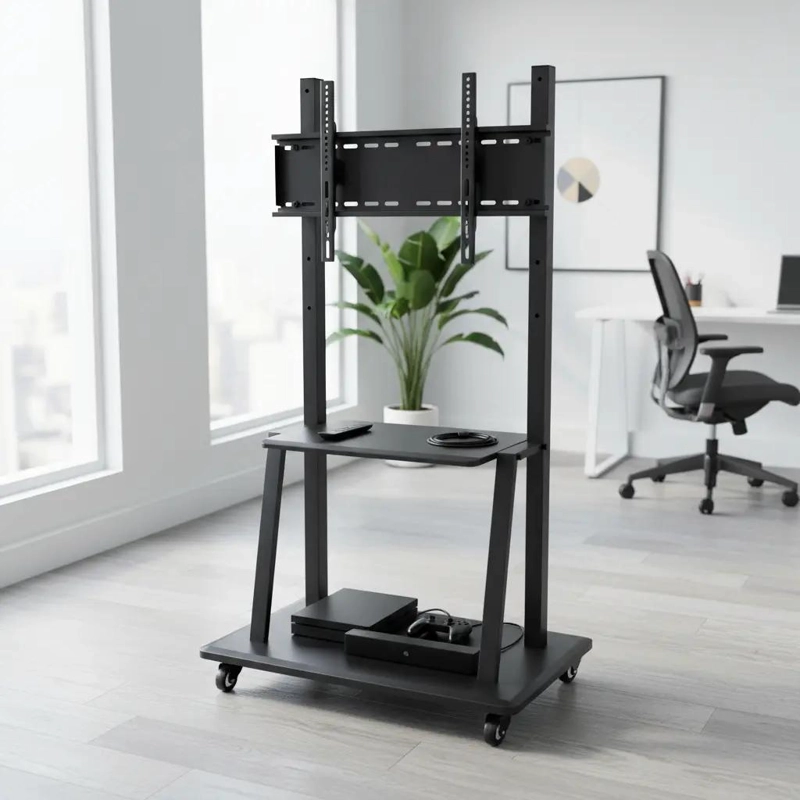 SOPORTE MOVIL PARA TV CON RUEDAS Y ESTANTES AJUSTABLES - 2