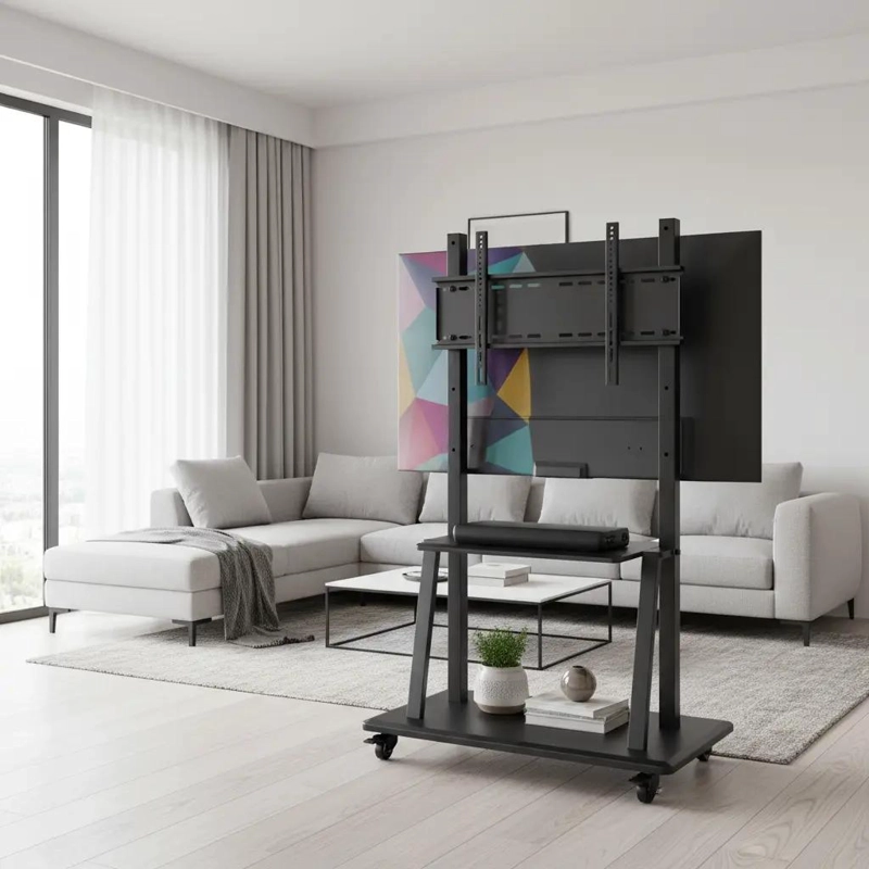 SOPORTE MOVIL PARA TV CON RUEDAS Y ESTANTES AJUSTABLES - 3