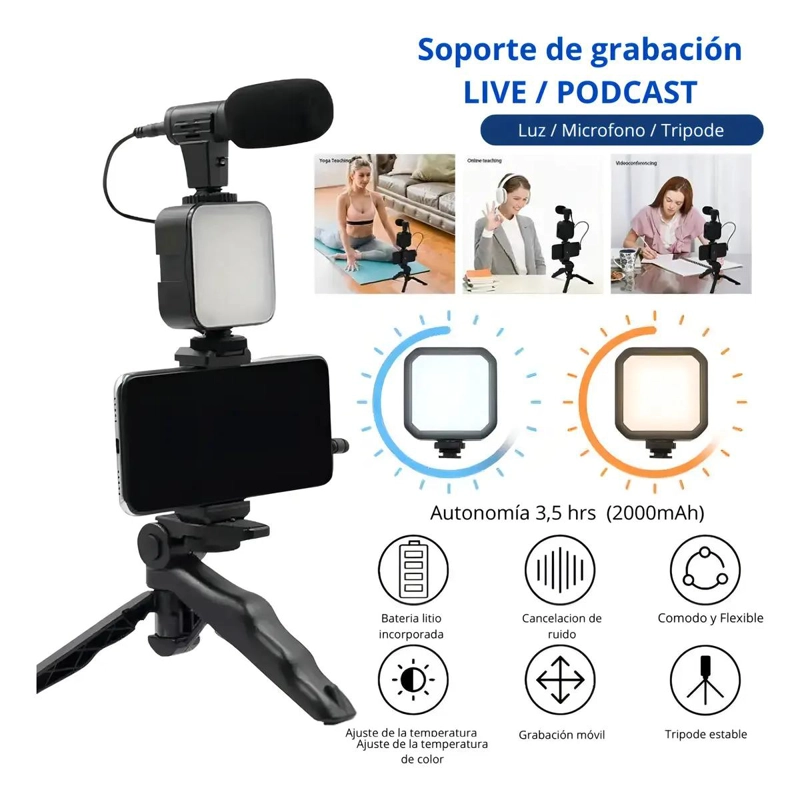KIT COMPLETO PARA STREAMING CON TRIPODE, LUZ Y MICROFONO - 2