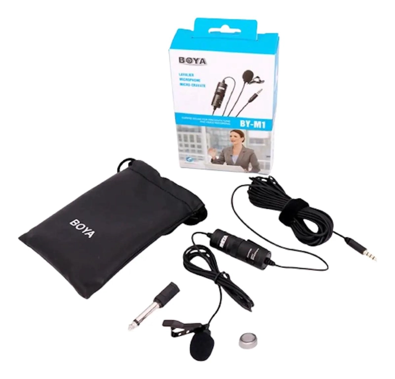 MICROFONO DE SOLAPA PARA DSLR Y CELULAR CON BATERIA - 1