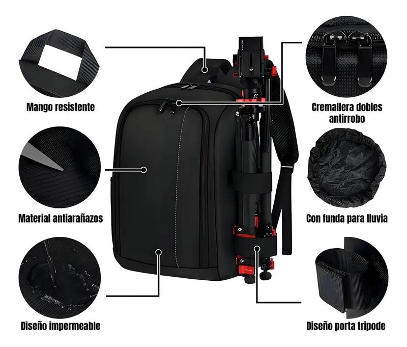 MOCHILA PROFESIONAL IMPERMEABLE PARA CAMARA Y LAPTOP - 4