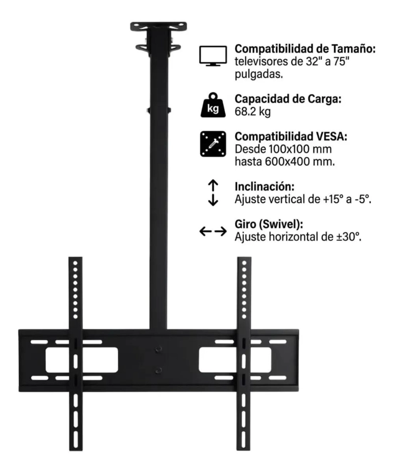 SOPORTE DE TECHO PARA TV 32 A 75 PULGADAS 360° 68KG - 2