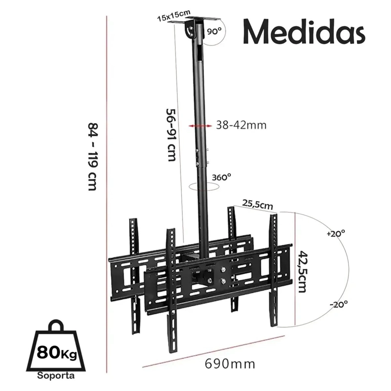 SOPORTE DE TECHO DOBLE PARA TV 42 A 80 PULGADAS - 2