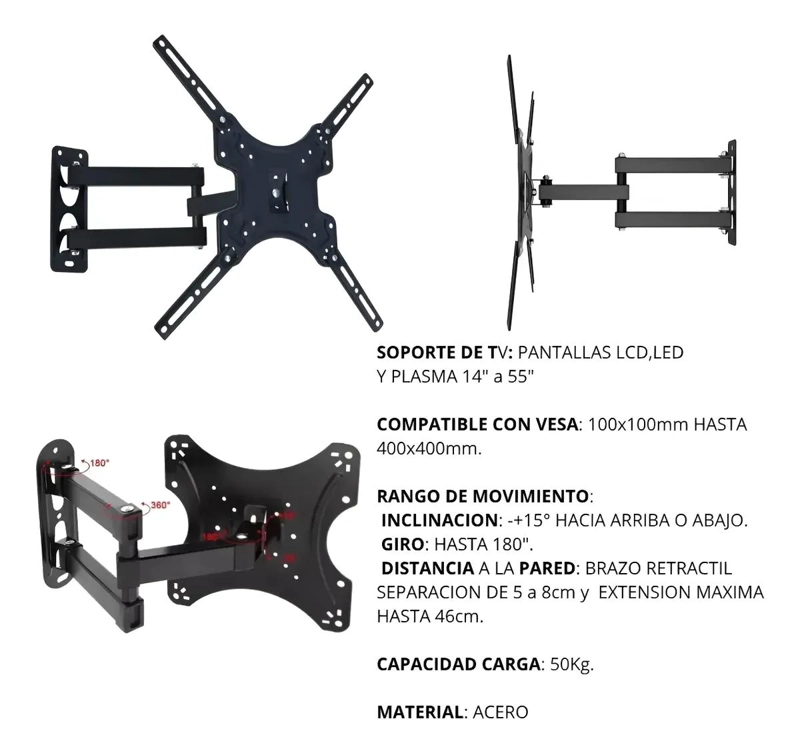 SOPORTE DE BRAZO RETRACTIL PARA TV 14 A 55 PULGADAS - 2