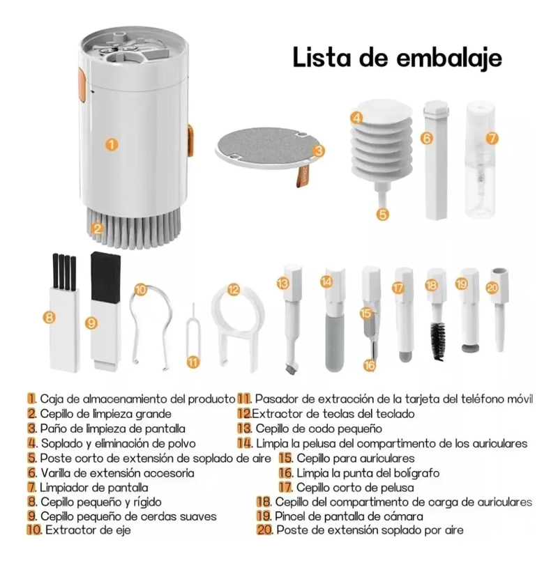 KIT DE LIMPIEZA PORTATIL 20 EN 1 PARA TECLADO Y CAMARAS - 2