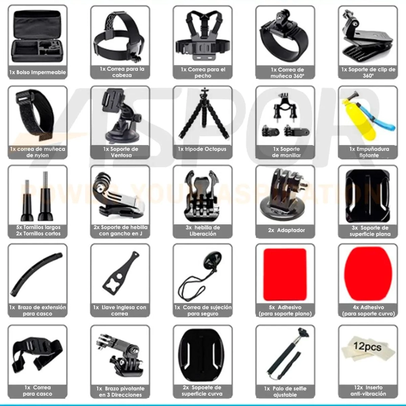 KIT DE ACCESORIOS PARA CAMARA DEPORTIVA CON 28 PIEZAS - 2