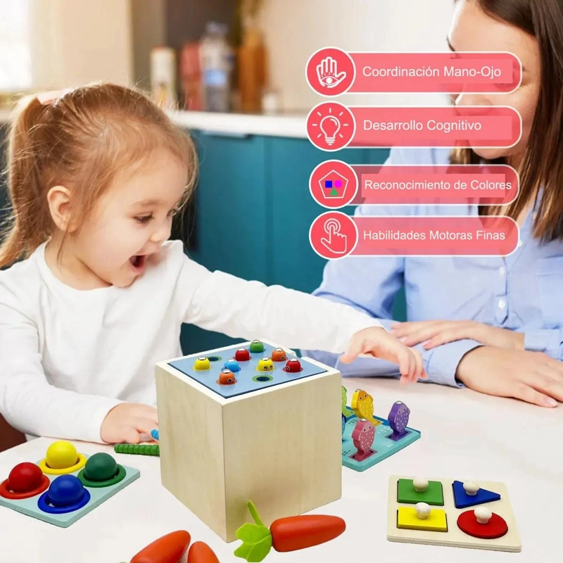 JUGUETE MONTESSORI 4 EN 1 DE MADERA DIDACTICO PARA NIÑOS - 4