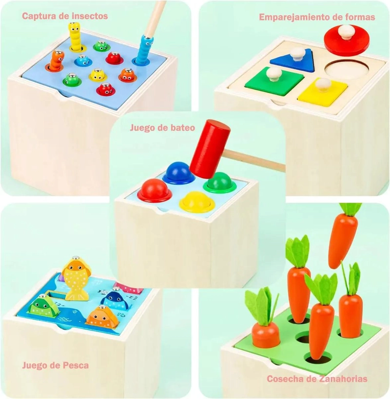 JUGUETE MONTESSORI 4 EN 1 DE MADERA DIDACTICO PARA NIÑOS - 5