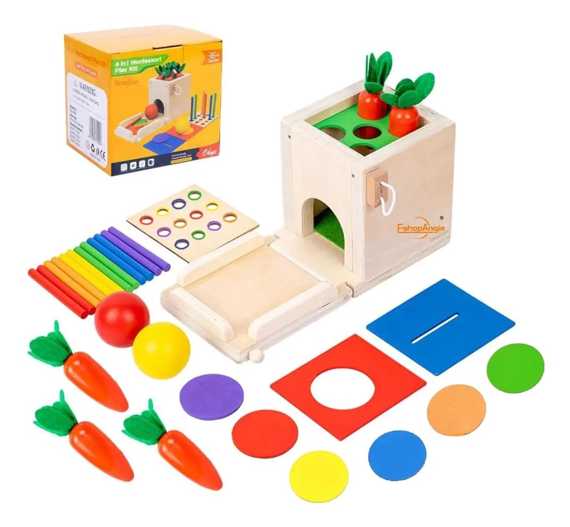 CUBO DE ENCAJE DIDACTICO 4 EN 1 DE MADERA MONTESSORI - 1