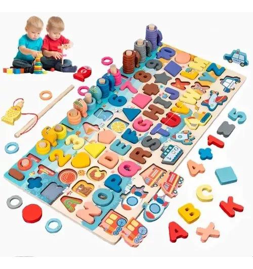 TABLERO EDUCATIVO DE MADERA PARA NIÑOS CON MATEMATICAS Y  - 5