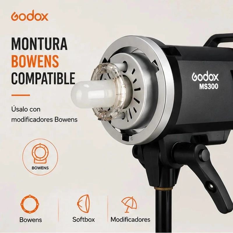 FLASH DE ESTUDIO 300W CON MONTURA BOWENS Y CONTROL 2.4GHZ - 5