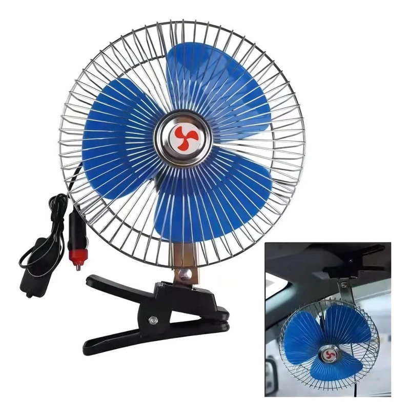 VENTILADOR AUTOMOTRIZ 12V OSCILANTE CON CLIP AZUL - 1