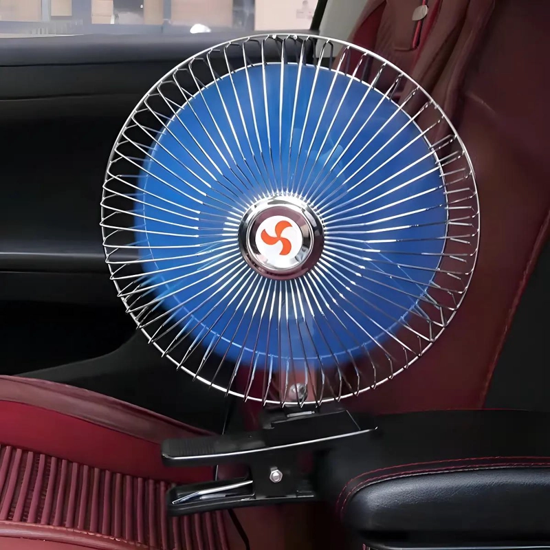 VENTILADOR AUTOMOTRIZ 12V OSCILANTE CON CLIP AZUL - 2