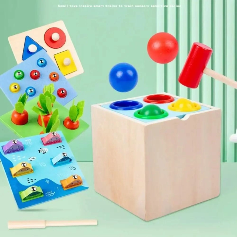 JUGUETE DIDACTICO MONTESSORI 5 EN 1 DE MADERA PARA NIÑOS - 4