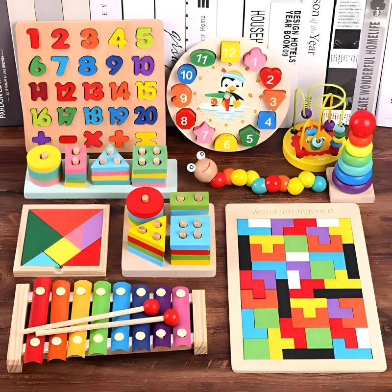 PACK 10 JUGUETES DIDACTICOS DE MADERA PARA NIÑOS - 1