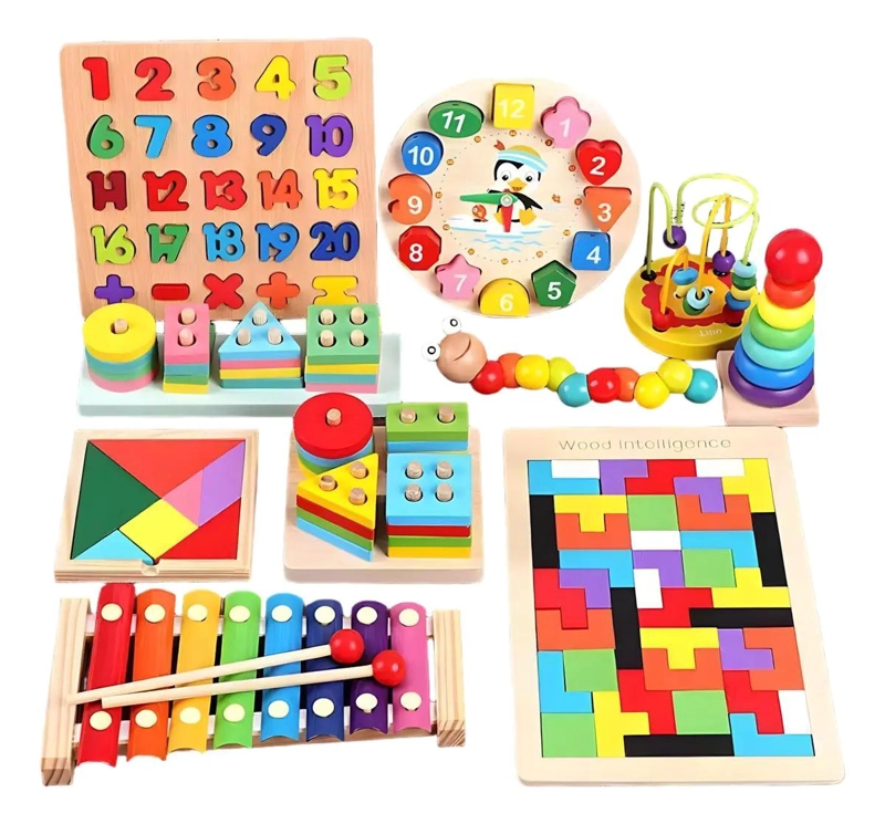 PACK 10 JUGUETES DIDACTICOS DE MADERA PARA NIÑOS - 2