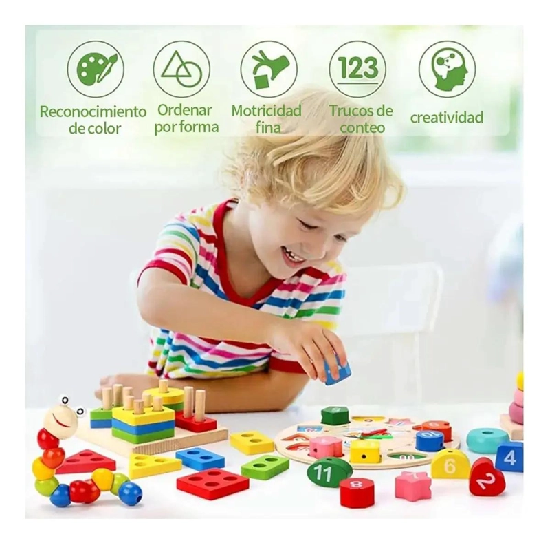 PACK 10 JUGUETES DIDACTICOS DE MADERA PARA NIÑOS - 3