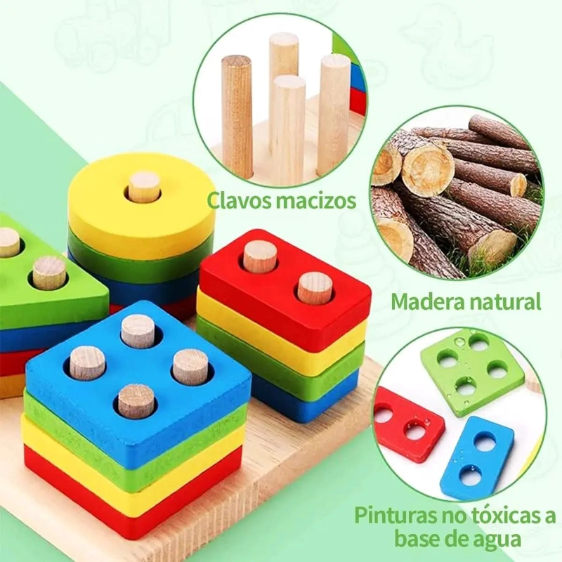 PACK 10 JUGUETES DIDACTICOS DE MADERA PARA NIÑOS - 4