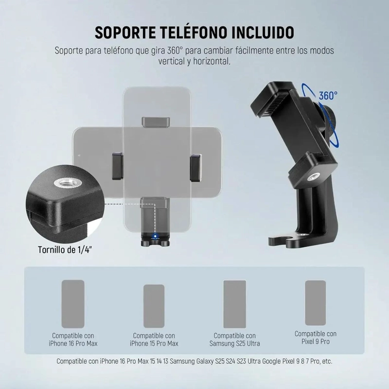 TRIPODE AJUSTABLE DE 180 CM PARA CELULAR Y CAMARA - 5