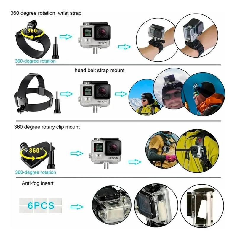 KIT DE ACCESORIOS PARA CAMARA DEPORTIVA CON 28 PIEZAS - 5