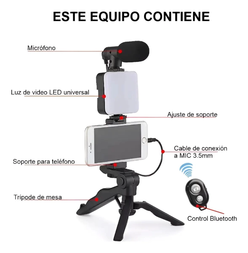KIT DE GRABACION CON ESTABILIZADOR, LUZ LED Y MICROFONO - 1