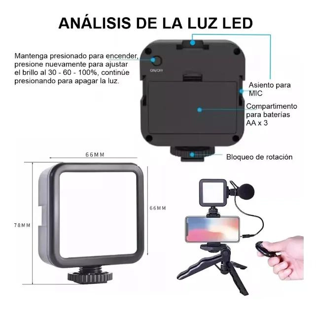 KIT DE GRABACION CON ESTABILIZADOR, LUZ LED Y MICROFONO - 4