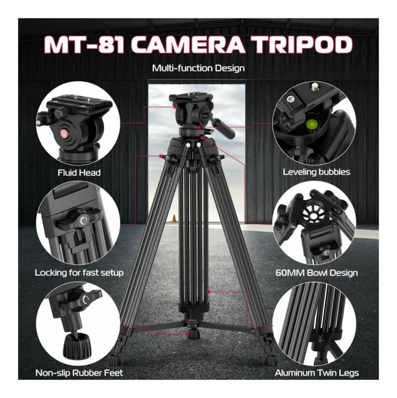 TRIPODE DE ALUMINIO CON CABEZAL PARA VIDEO MT-81 - 4