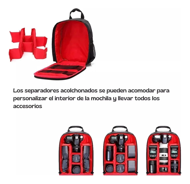 MOCHILA PARA CAMARA RE FLEX CON COMPARTIMENTOS PARA LENTES - 3