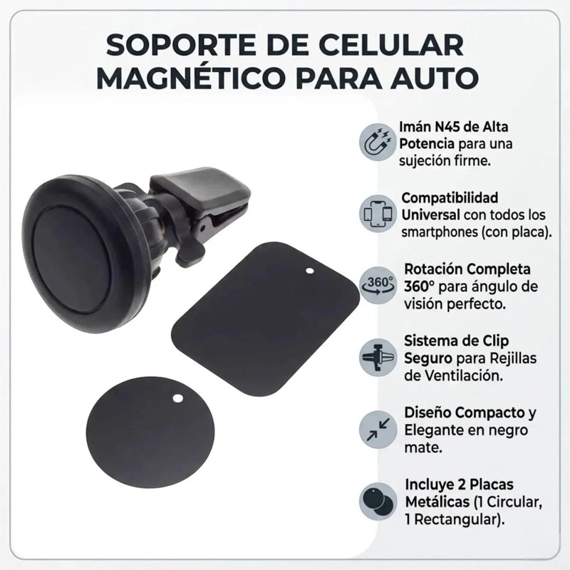 SOPORTE CELULAR MAGNE TICO 360° PARA REJILLA DE AUTO - 4