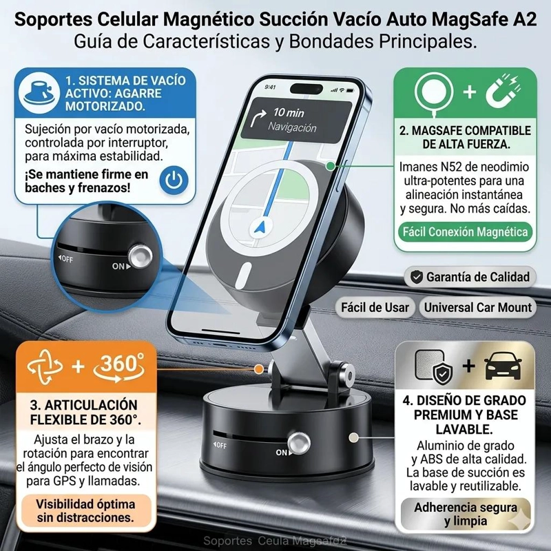 SOPORTE MAGNE TICO PARA CELULAR EN AUTO COMPATIBLE IPHONE - 2