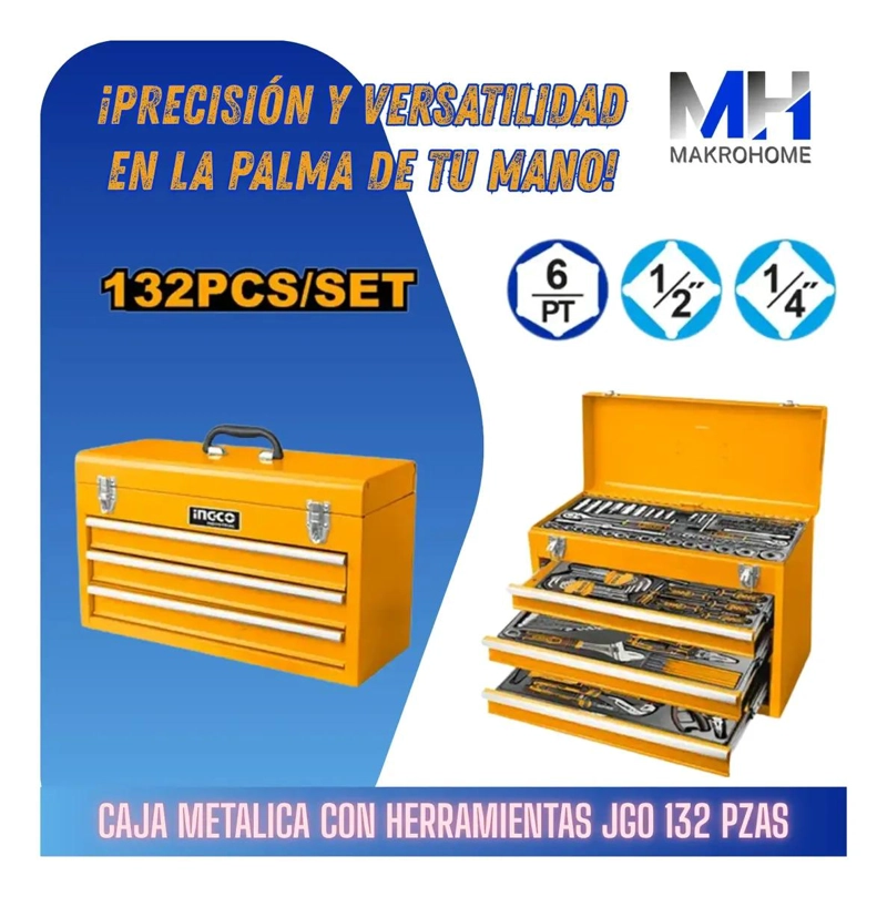 SET DE HERRAMIENTAS 132 PIEZAS CON DADOS 1/4 Y 1/2 - 2