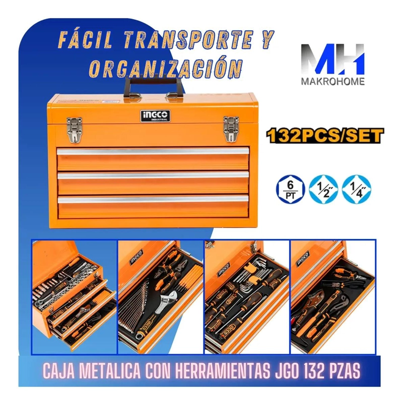 SET DE HERRAMIENTAS 132 PIEZAS CON DADOS 1/4 Y 1/2 - 4