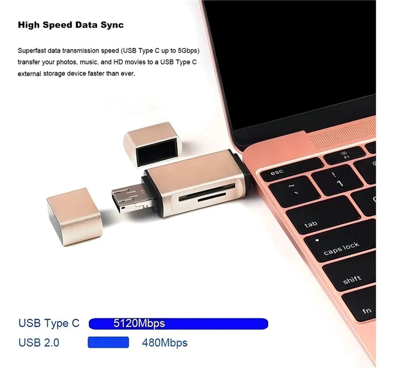 LECTOR DE TARJETAS SD Y MICRO USB TIPO C 104 MB/S - 5