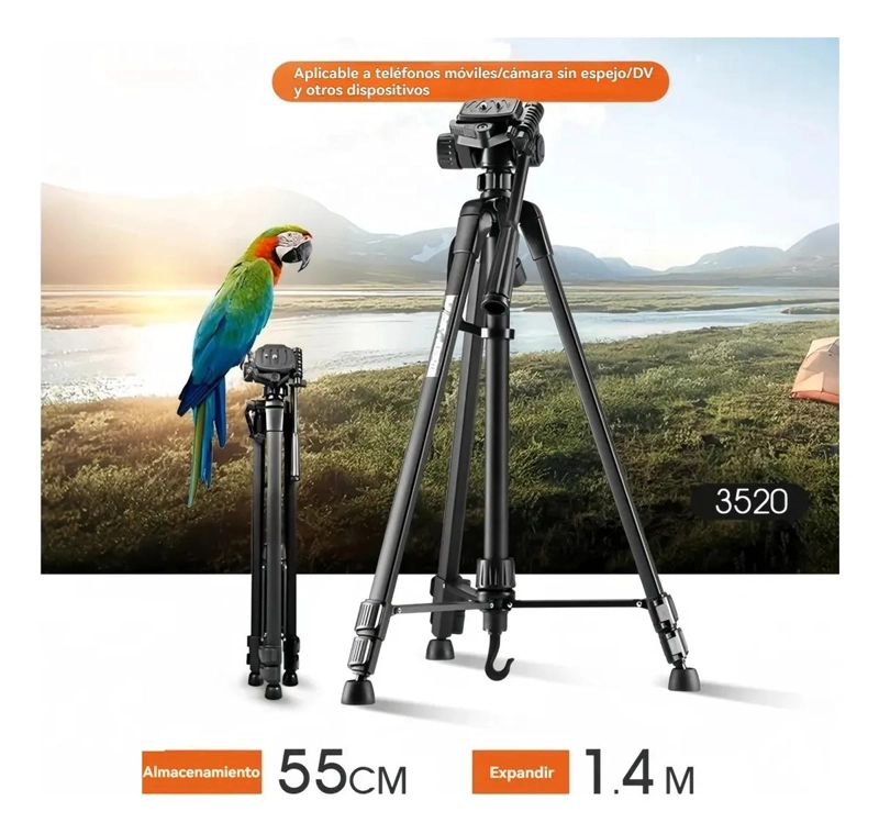 TRIPODE PROFESIONAL AJUSTABLE PARA CAMARA Y CELULAR 140CM - 5
