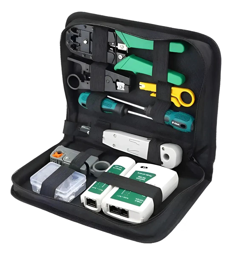 KIT HERRAMIENTAS REPARACION REDES CON CRIMPEADORA RJ45 Y - 1