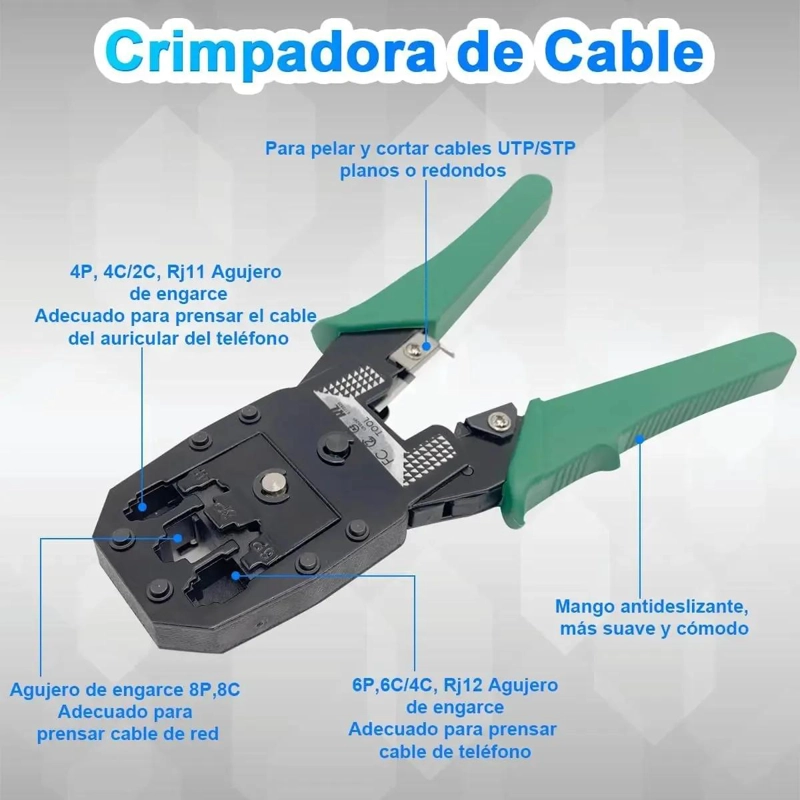 KIT HERRAMIENTAS REPARACION REDES CON CRIMPEADORA RJ45 Y - 2